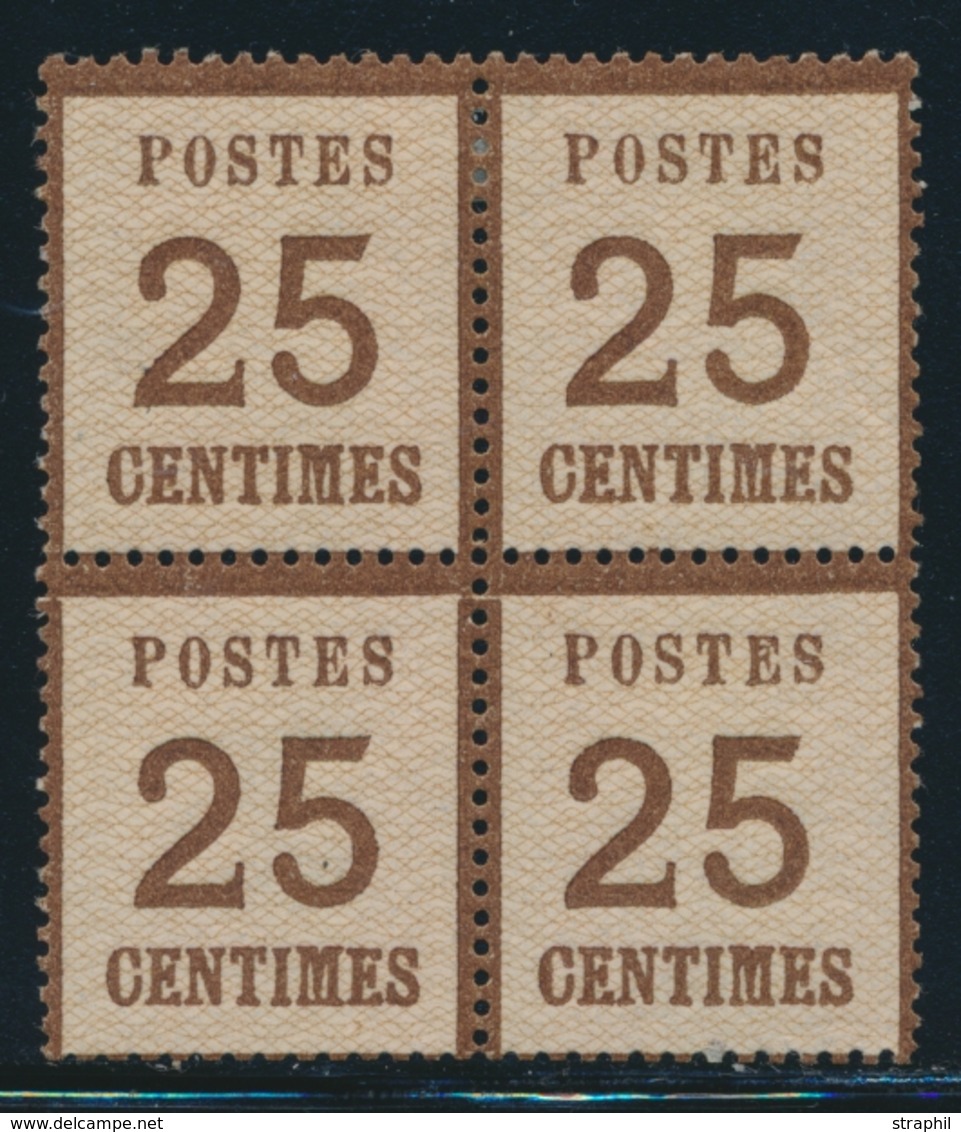 **/* TIMBRES D'ALSACE LORRAINE (1870-71) - **/* - N°7 - 25c Brun - Bloc De 4 -  1ex ** - Signé A. Brun  - TB - Autres & Non Classés