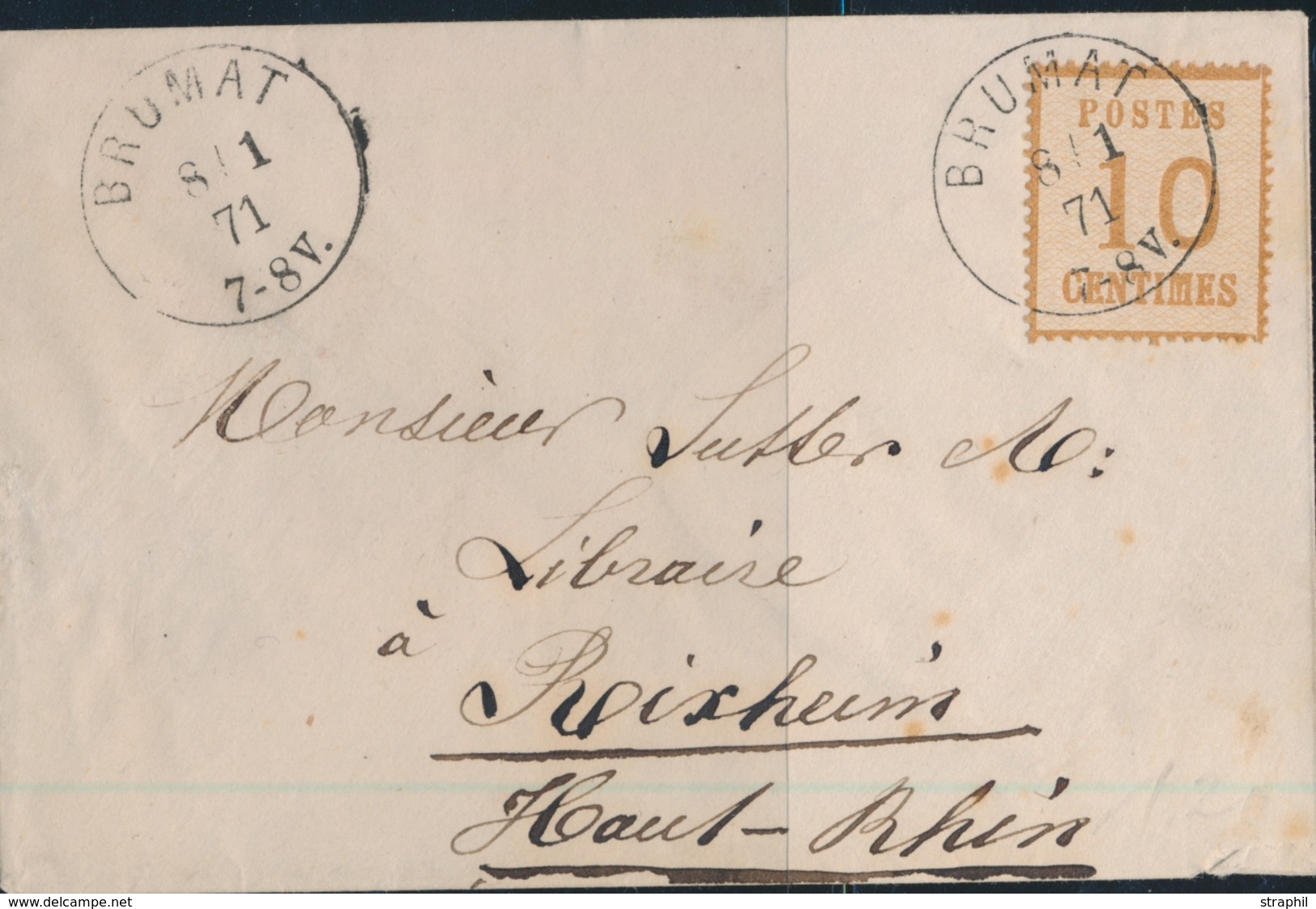 L TIMBRES D'ALSACE LORRAINE (1870-71) - L - N°5 - Obl. Brumat 8/1/71 - Pour Rixheim - TB - Other & Unclassified