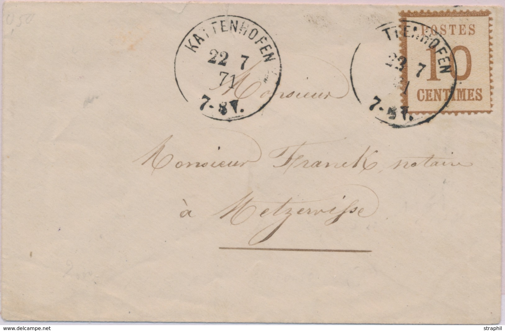 L TIMBRES D'ALS-LOR SUR LETTRE (1870-71) - L - N°5 - Obl. Kattenhofen 22/7/71 - TB - Autres & Non Classés