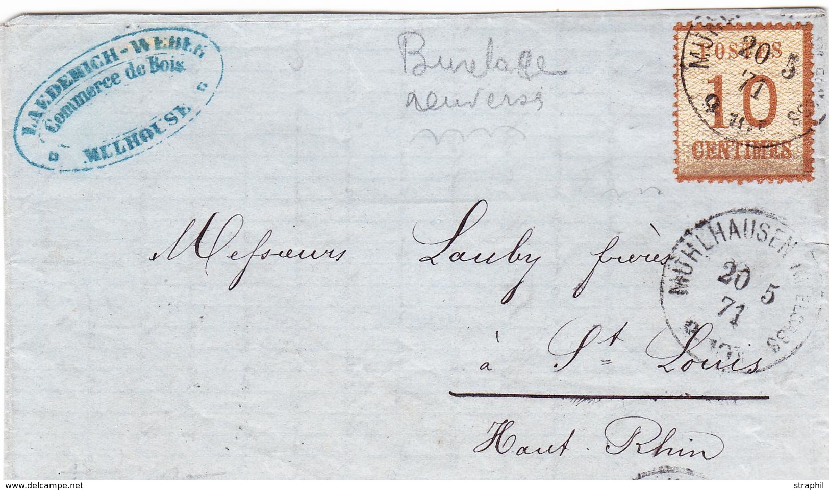 DEV TIMBRES D'ALS-LOR SUR LETTRE (1870-71) - DEV - N°5b Burelage Renversé - Obl Mulhausen 20/5/71 - B/TB - Other & Unclassified