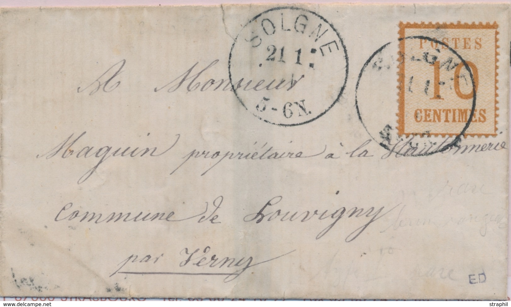 LAC TIMBRES 1870/71 S/LETTRE - LAC - N°5 - Obl. Solgne 21/1/71 Pour Louvigny - B/TB - Other & Unclassified