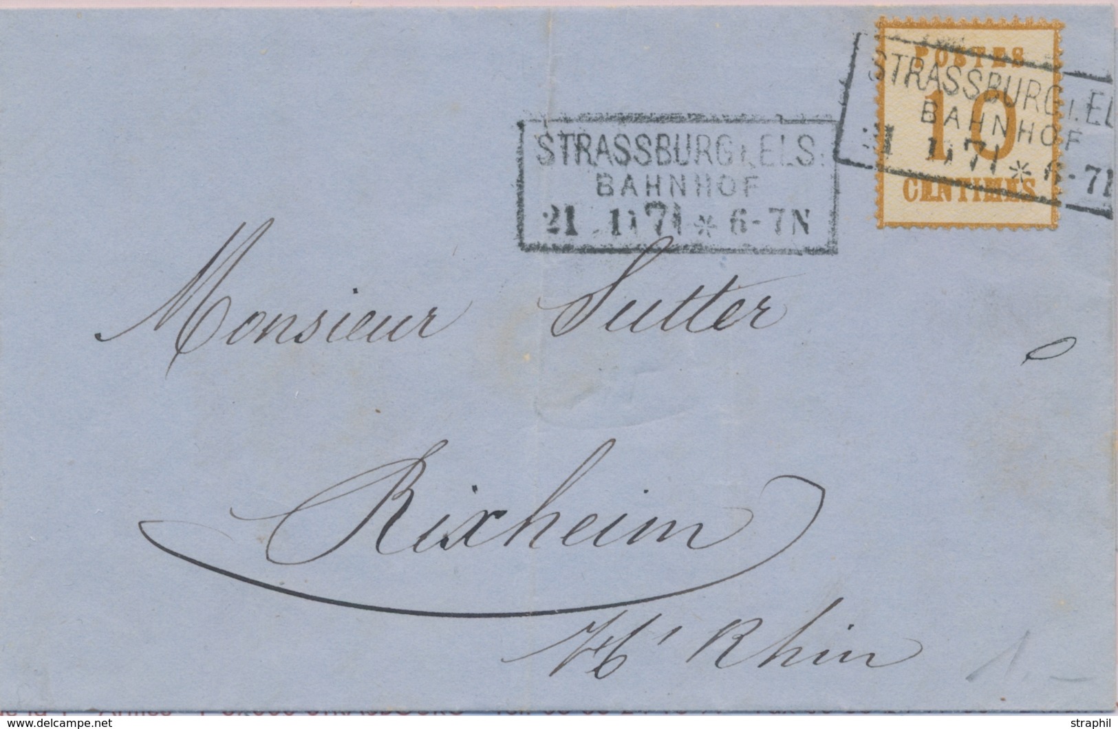 LAC TIMBRES 1870/71 S/LETTRE - LAC - N° 5 - Obl. Ferov. Strasbourg I. Els./Bahnhof 21/11/71 Pour Rixheim - TB - Autres & Non Classés