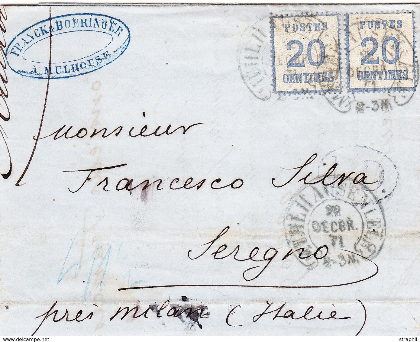 LAC FER A CHEVAL - LAC - N°6 X2 Obl Mulhausen En Bleu - 22/12/71 - Pour Seregno (Italie) - TB - Lettres & Documents