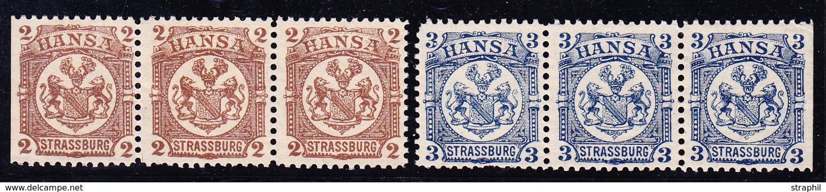 O P. PRIVE - STRASBOURG HANSA - O - N°22 + 23 = 2 Bandes De 3 - TB - Covers & Documents