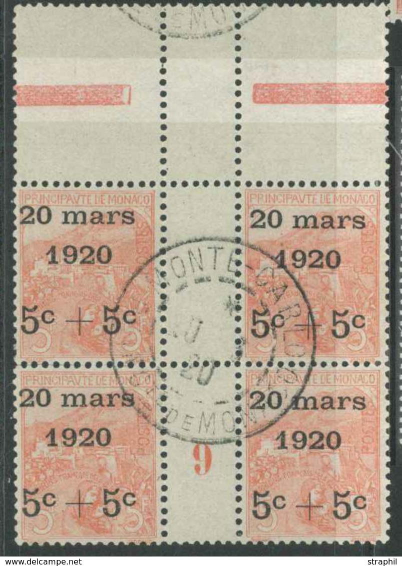 O TIMBRES POSTE - O - N°38 - Bloc De 4 + Interpanneau + Mill. 9 - Obl. Centrale MONTE CARLO - 20/3/20 - TB - Other & Unclassified