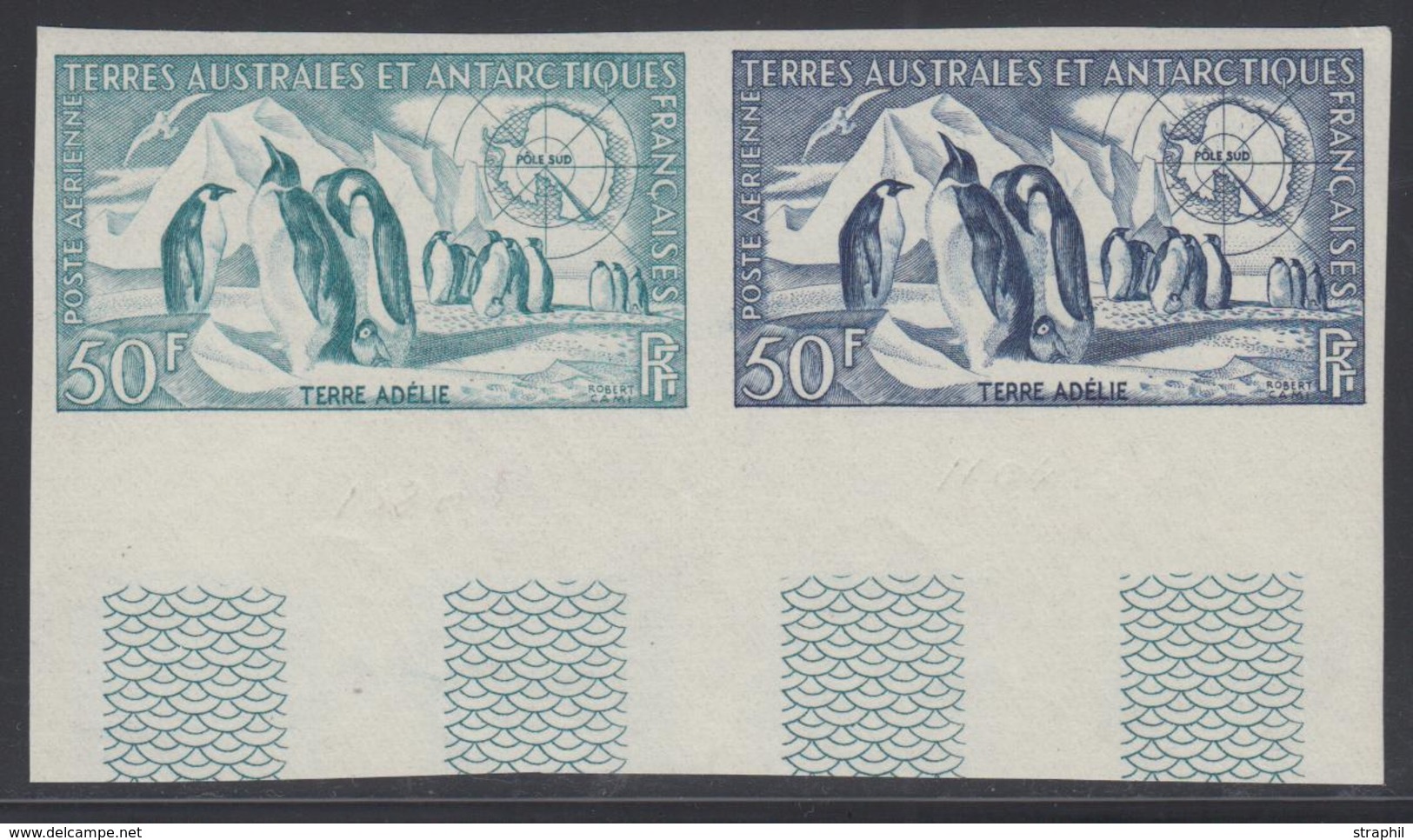 ** T.A.A.F - POSTE AERIENNE  - ** - N°2 - Paire - Essai Bleu Clair Et Bleu Foncé - Bdf - ND - SUP - Airmail