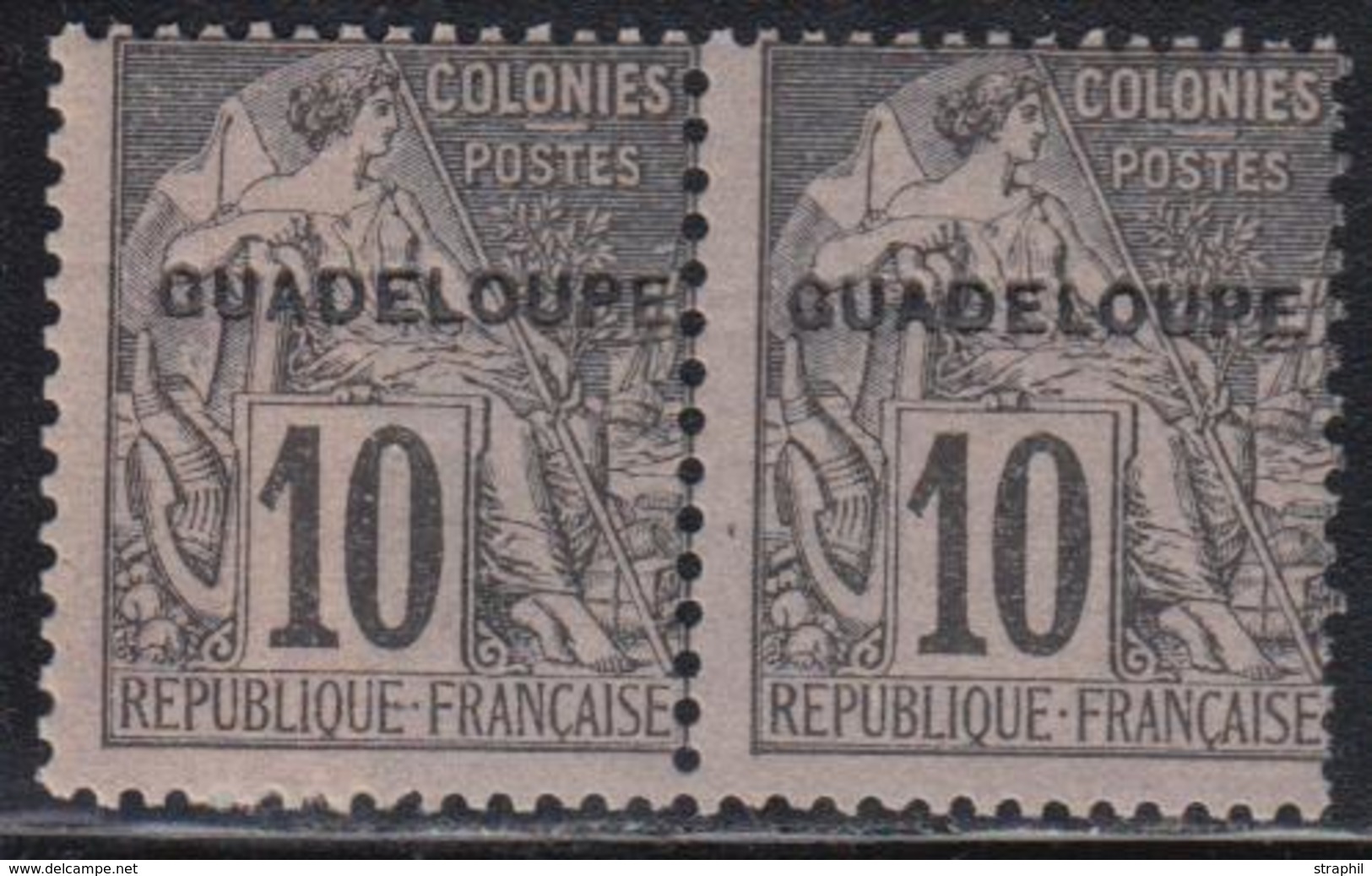 ** GUADELOUPE  - ** - N°18 - 10c Noir S/rose - Paire + Pont - TB - Autres & Non Classés