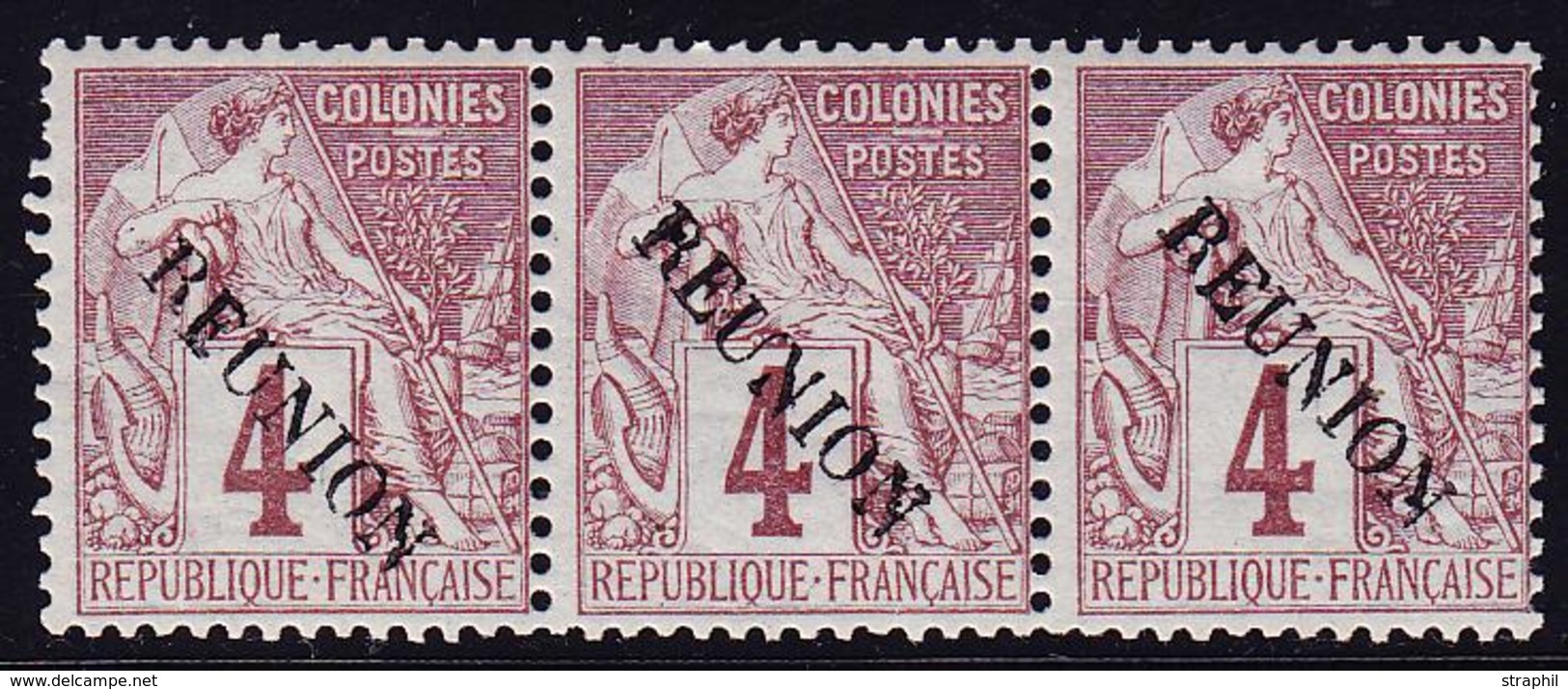 ** REUNION  - ** - N°19 - Bloc De 3 Dt 1 Variété "R" Plus Haut - TB - Other & Unclassified