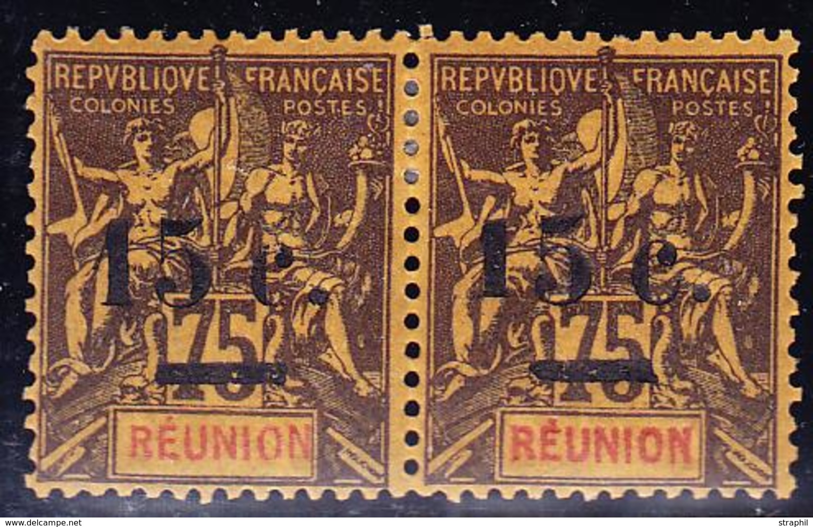 * REUNION  - * - N°54a - "1" Plus Petit - Paire Tenant à Normal + Variété "e" Au Lieu De "c" S/1ex. - TB - Autres & Non Classés