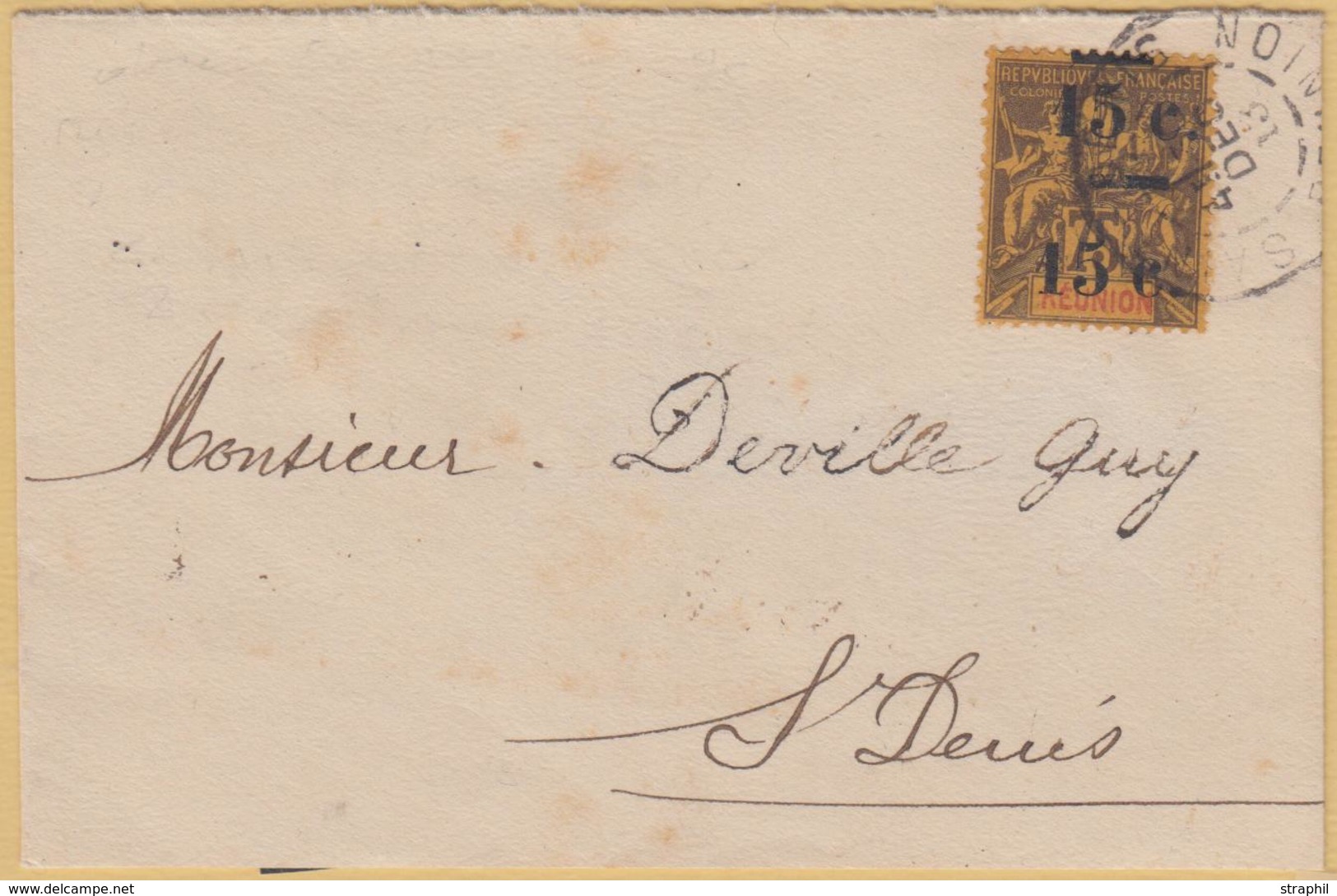 L REUNION  - L - N°54b - 15c Sue 75c - Dbl Surch. S/lettre - TB - Other & Unclassified