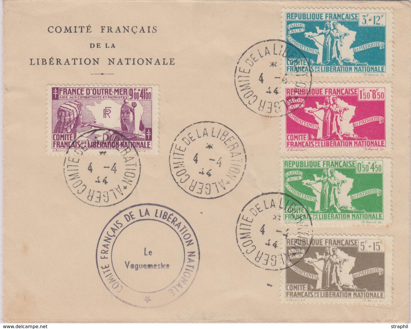 L EMISSIONS GENERALES - L - N°60/64 - S/env. Comité Franç. De La Libération - Obl. 4/4/1944 - TB - Eagle And Crown