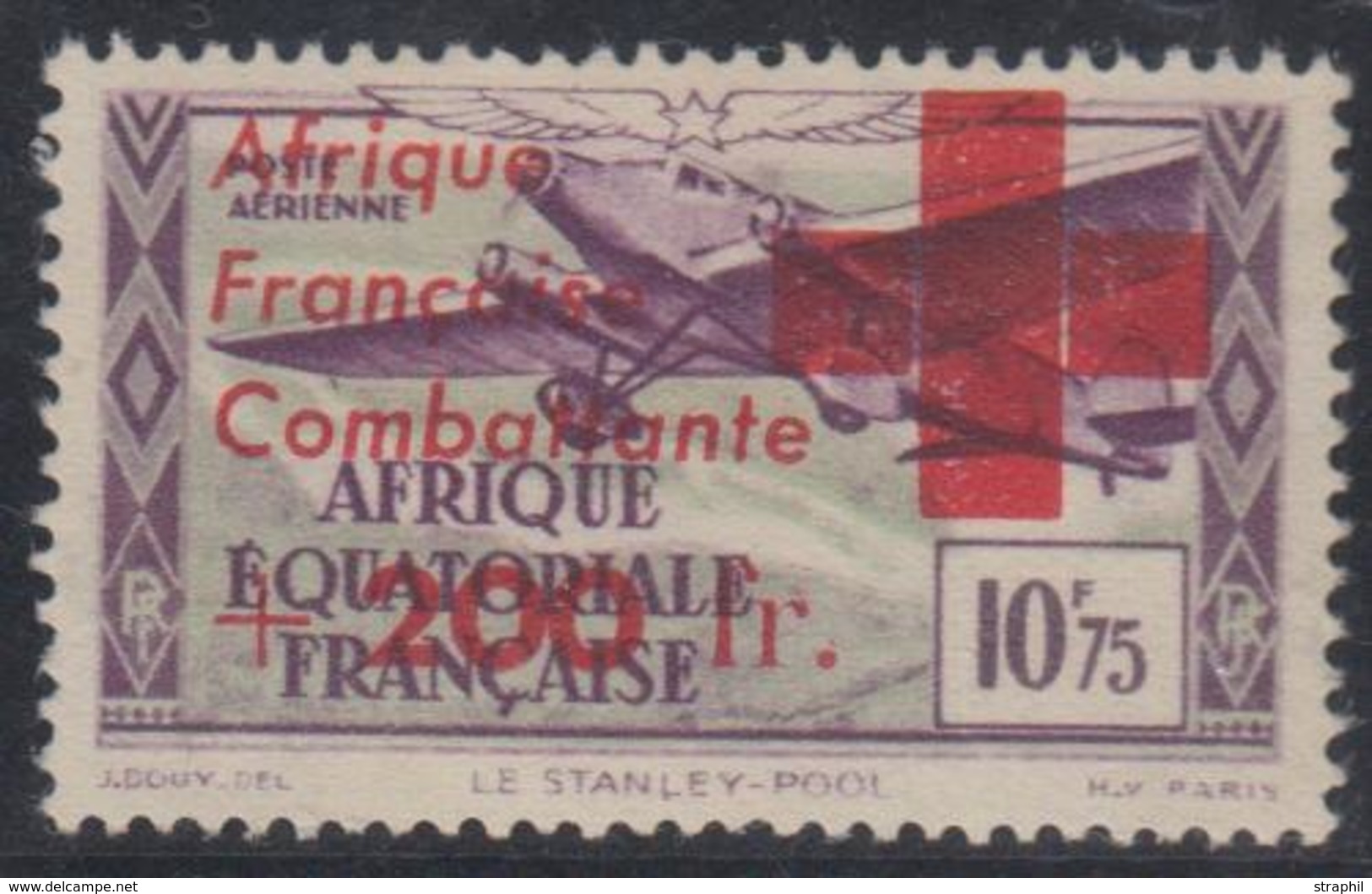 ** AEF - POSTE AERIENNE  - ** - N°29 - + 200F Sur 10F75 Gomme Coloniale Normale - Signé Brun - TB - Other & Unclassified