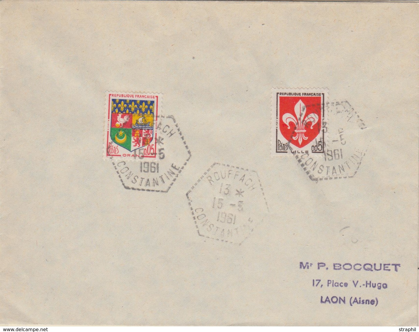 L ALGERIE  -  CONSTANTINE - L - Rouffach Constantine - 15.5.61 - Càd Hexag. Sur 2 Plis P. Laon - TB - Vide