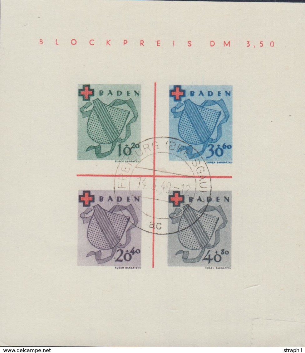 O BADE - O - BF N°1 - Croix Rouge - Obl. Freiburg/Breisgau 14/3/49 - TB - Autres & Non Classés