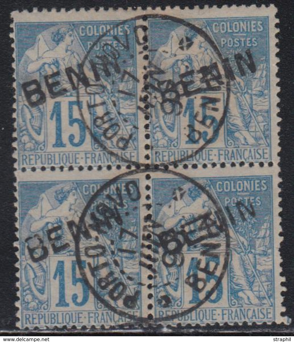 O BENIN  - O - N°6 - 15c Bleu - Bloc De 4 - 2 Belles Obl. - Signé A. Brun - TB - Autres & Non Classés