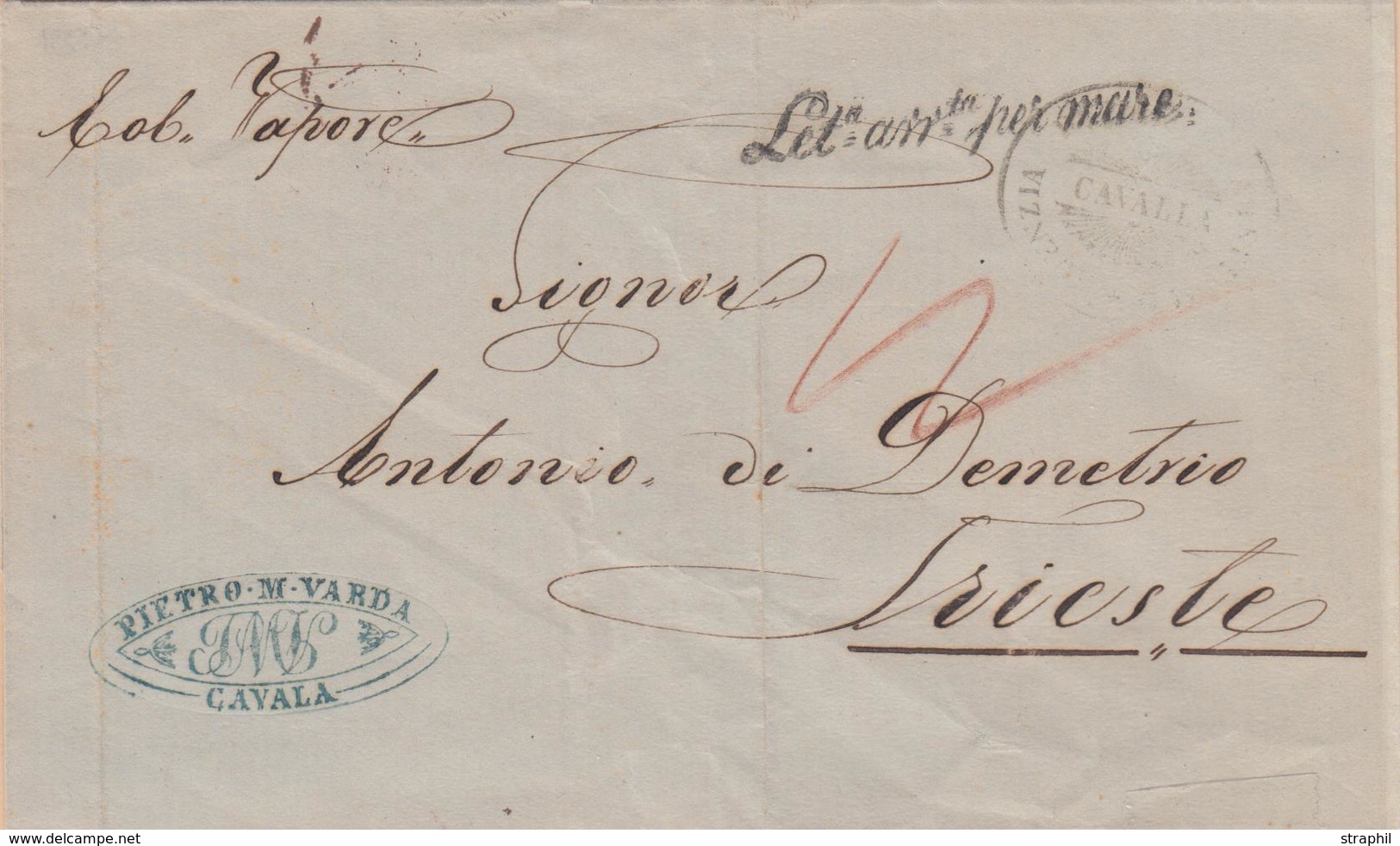 LAC CAVALLE - LAC - Pli De CAVALLA Au Cachet Agenzia Del Lloyd Anestriaco + Griffe "Let. Arr. Per Mare" Pr Trieste 1857  - Other & Unclassified