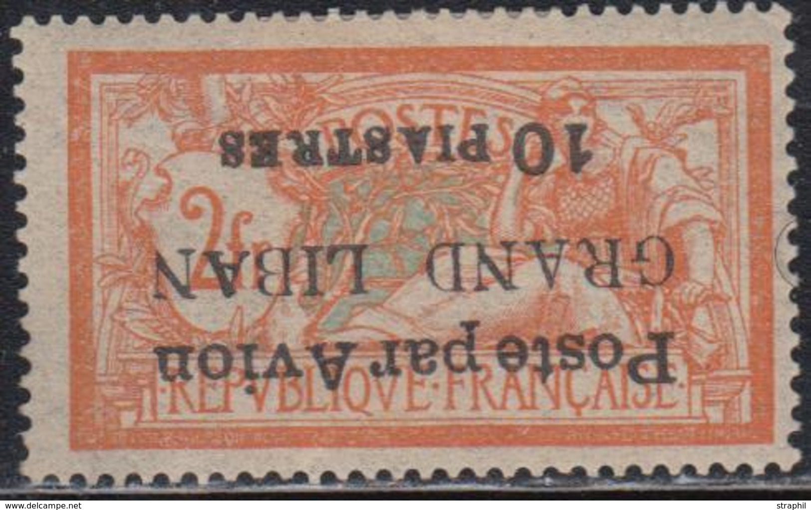 * GRAND LIBAN - POSTE AERIENNE  - * - N°4a - 10 Pi S. 2F - Orange Et Vert Bleu - Surch. Renversée - TB - Other & Unclassified