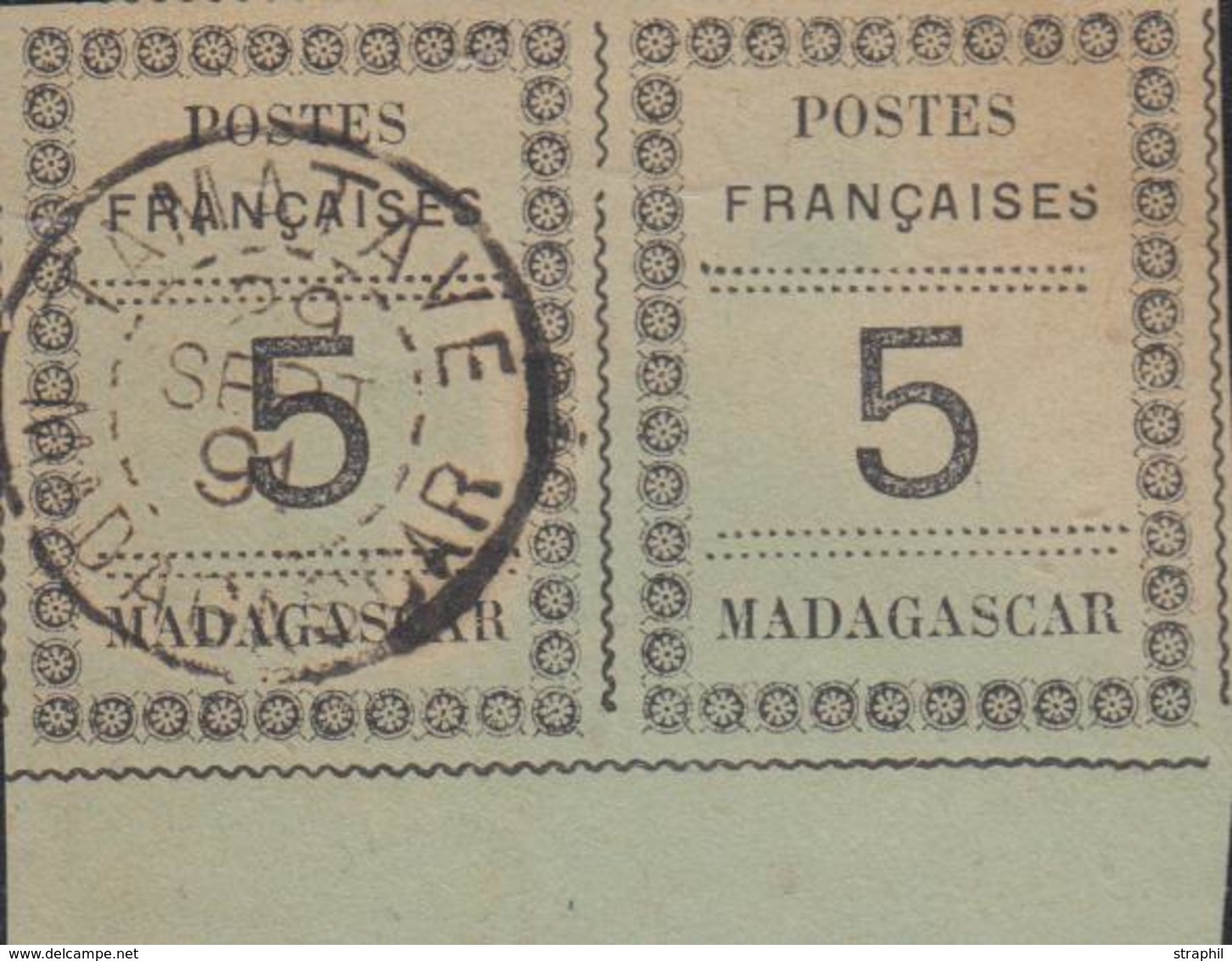 (*)/O MADAGASCAR - (*)/O - N°8 - 5c Noir Sur Vert - Paire - 1 Ex Av. Oblit. Centrale - Bdf - TB - Autres & Non Classés