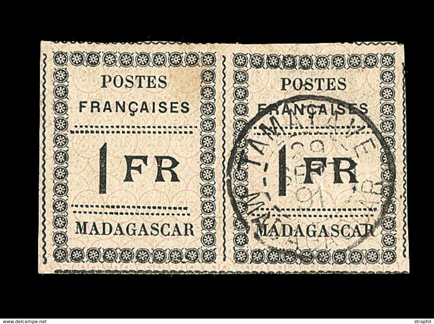 (*)/O MADAGASCAR - (*)/O - N°12 - 1F Noir Sur Jaune - Paire - 1ex Obl Centrale - TB - Autres & Non Classés