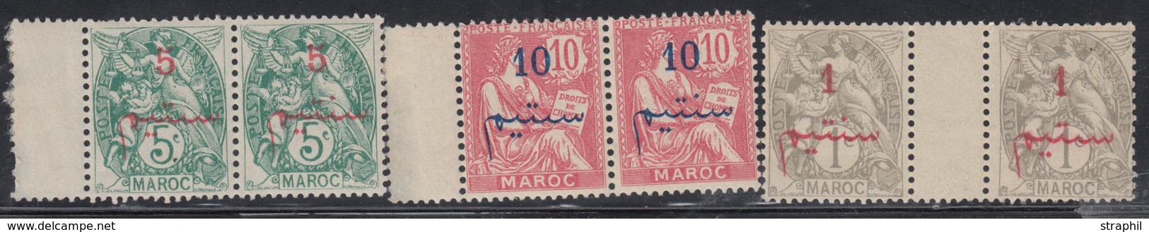 ** MAROC - VARIETES - ** - N°25a, 28a, 29c - Variété 2 Points Au Lieu De 3 - Tenant à Normal - TB - Other & Unclassified