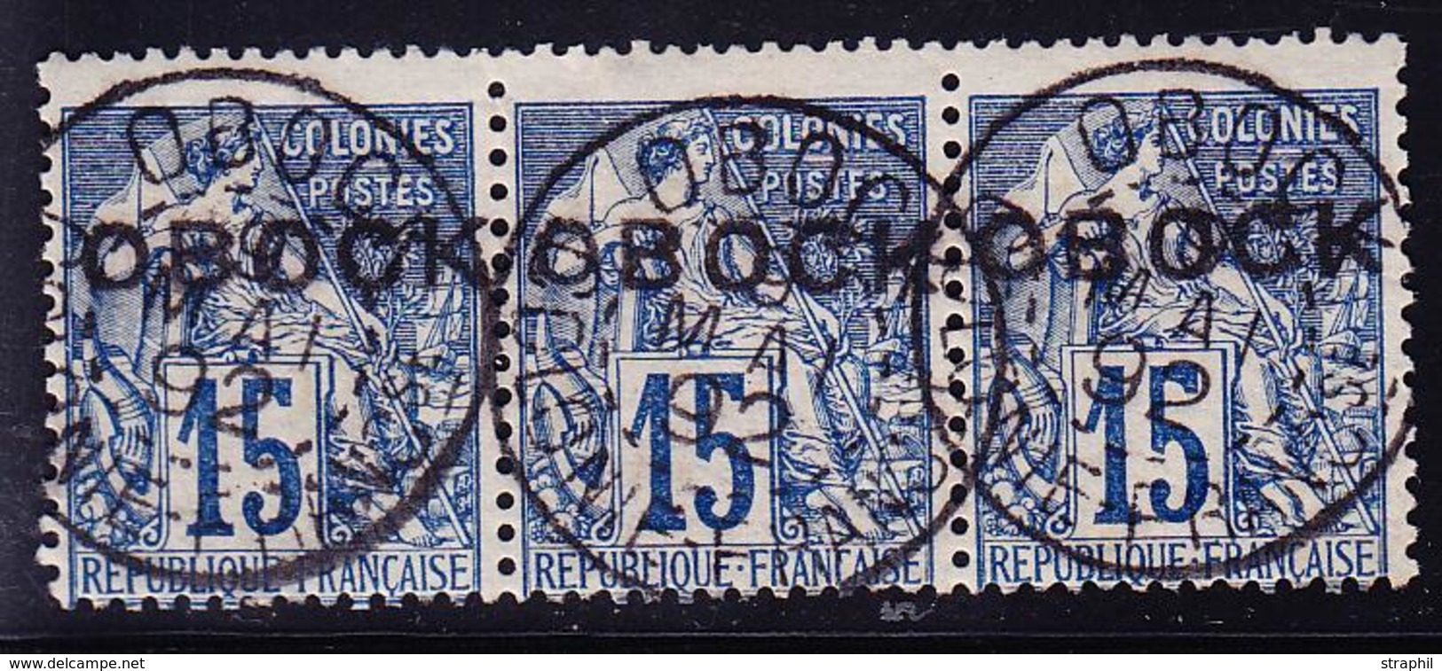 O OBOCK - O - N°15 - 15c Bleu - Bde De 3 - Belle Oblit. - TB - Other & Unclassified