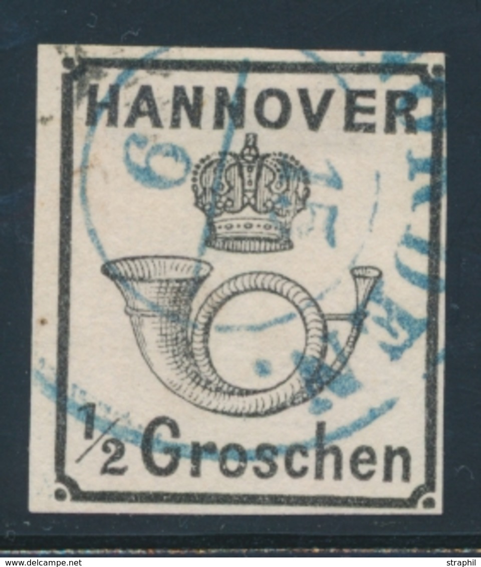 O HANOVRE - O - N°16 - ½ G. Noir - Bdf -obl Bleue - TB - Hanover