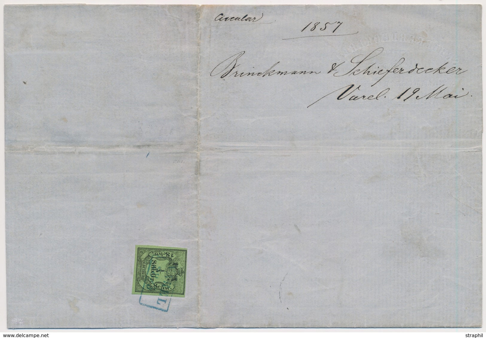 L OLDENBOURG - L - N°1 - 1/3  Silb. Vert - Obl Surch. - LAC De 1857 - TB - Oldenburg