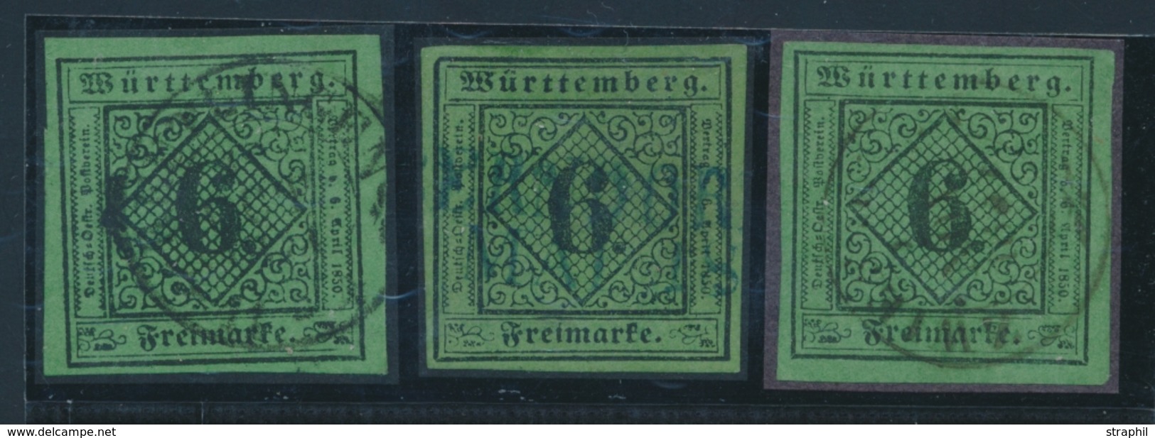 O WURTEMBERG - O - N°3 - 6k Vert (x3) - Obl. Diff; - Grandes Marges - TB/SUP - Other & Unclassified