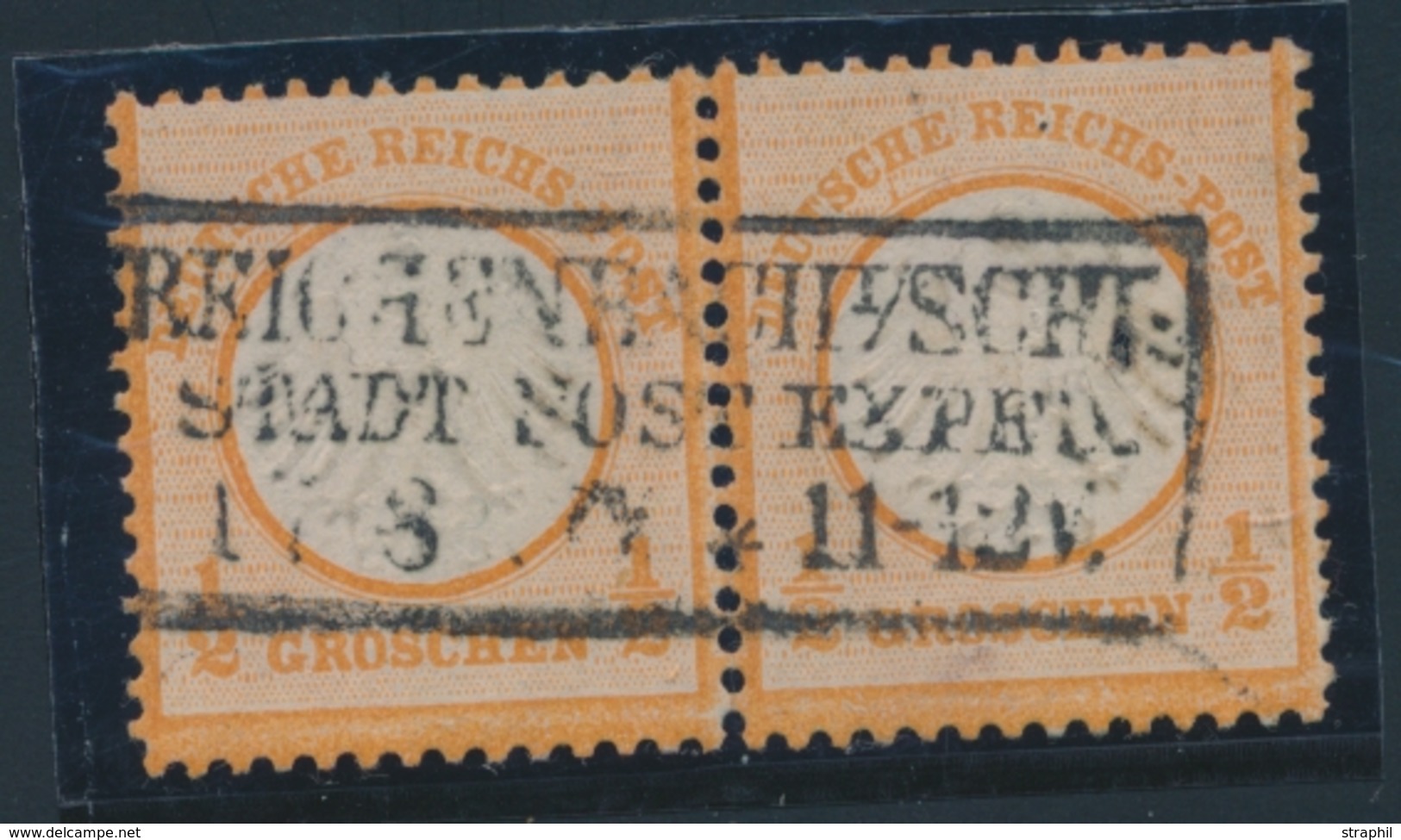 O ALLEMAGNE - EMPIRE  - O - N°3a  - ½g Orange - Paire  - Variété Trait De Couleur - Trou D'épingle S/1 T. Sinon TB - Used Stamps