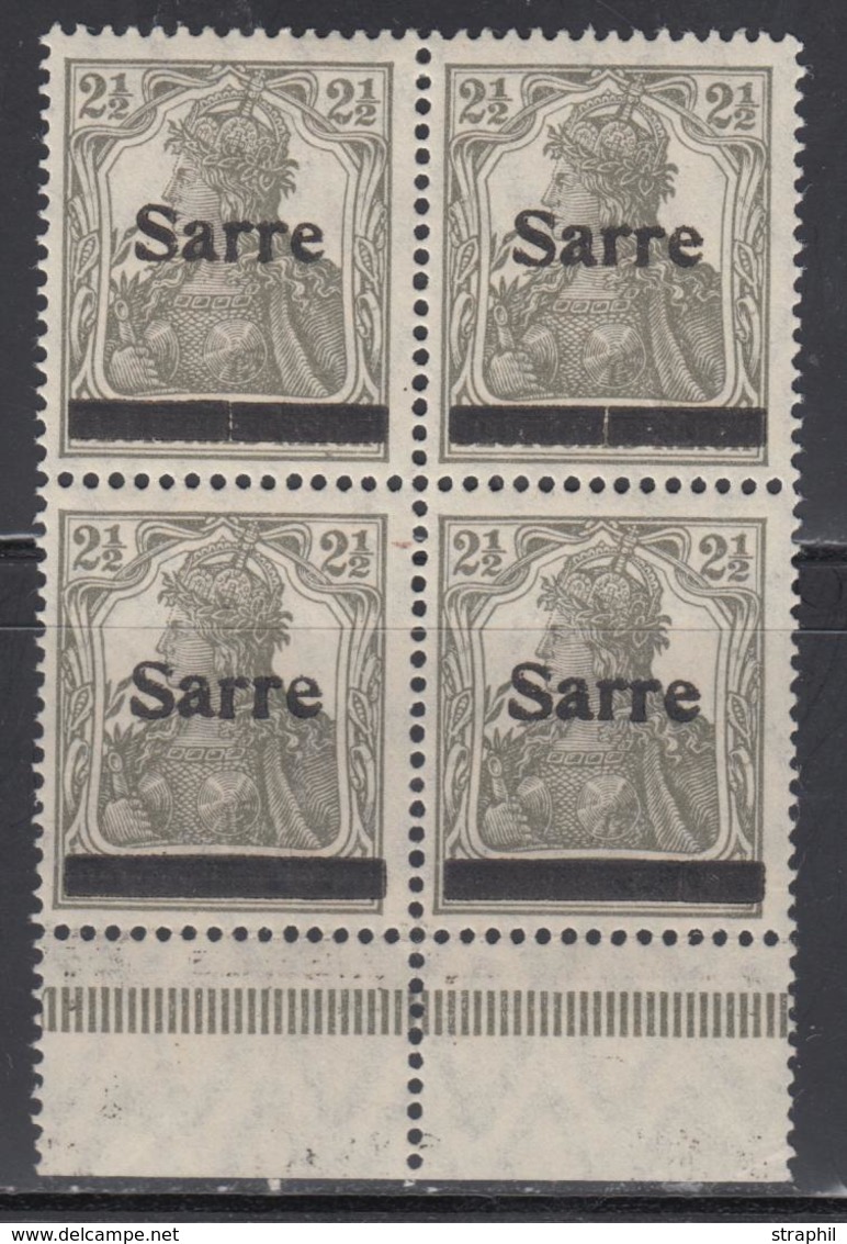 **/* SARRE  - **/* - N°2 (Mi N°2b) - Bloc De 4 - BDF - 2½pf Gris Foncé - Type I - TB - Autres & Non Classés