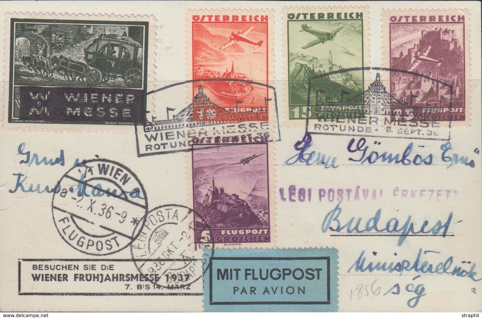 L AUTRICHE - POSTE AERIENNE - L - N°32/34, 36 - Obl. 8/9/36 - Avion De Vienne à Budapest - TB - Autres & Non Classés