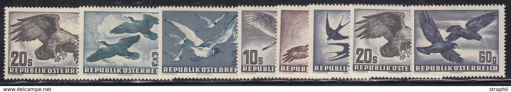 ** AUTRICHE - POSTE AERIENNE - ** - N°54/60 + N°60 Papier Y (blanc) - Oiseaux - TB - Other & Unclassified