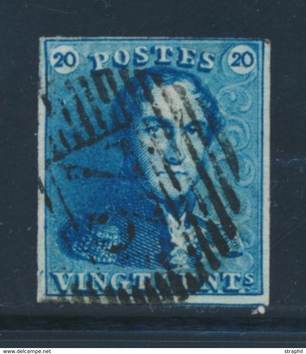 O BELGIQUE - O - N°2 - 20 Bleu Clair - Filet Voisin - TB - 1849 Epaulettes