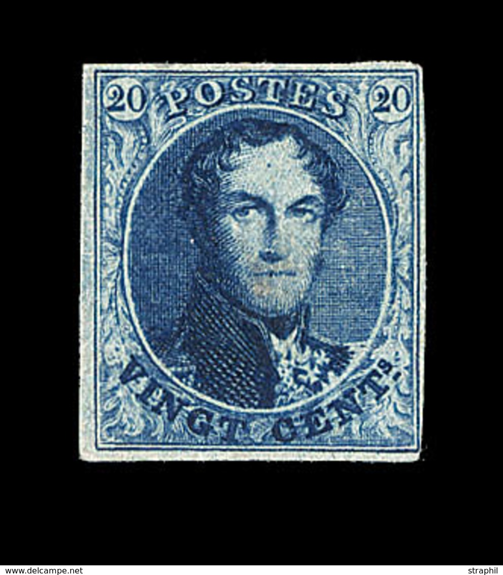 (*) BELGIQUE - (*) - N°7 - 20c Bleu (papier épais) - TB - 1849 Epaulettes