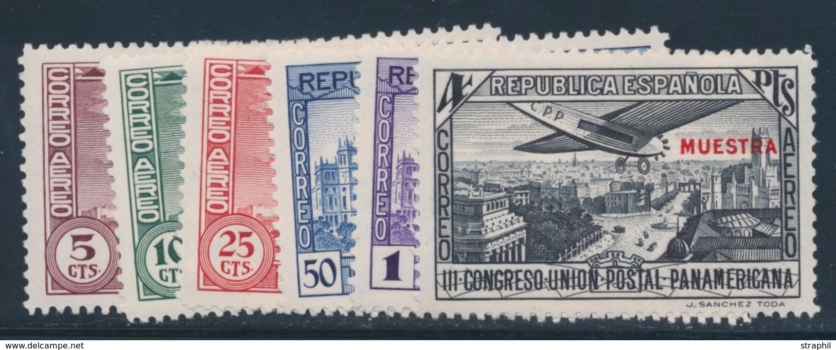 * ESPAGNE - POSTE AERIENNE  - * - N°84/89 - Surchargés MUESTRA - TB - Neufs