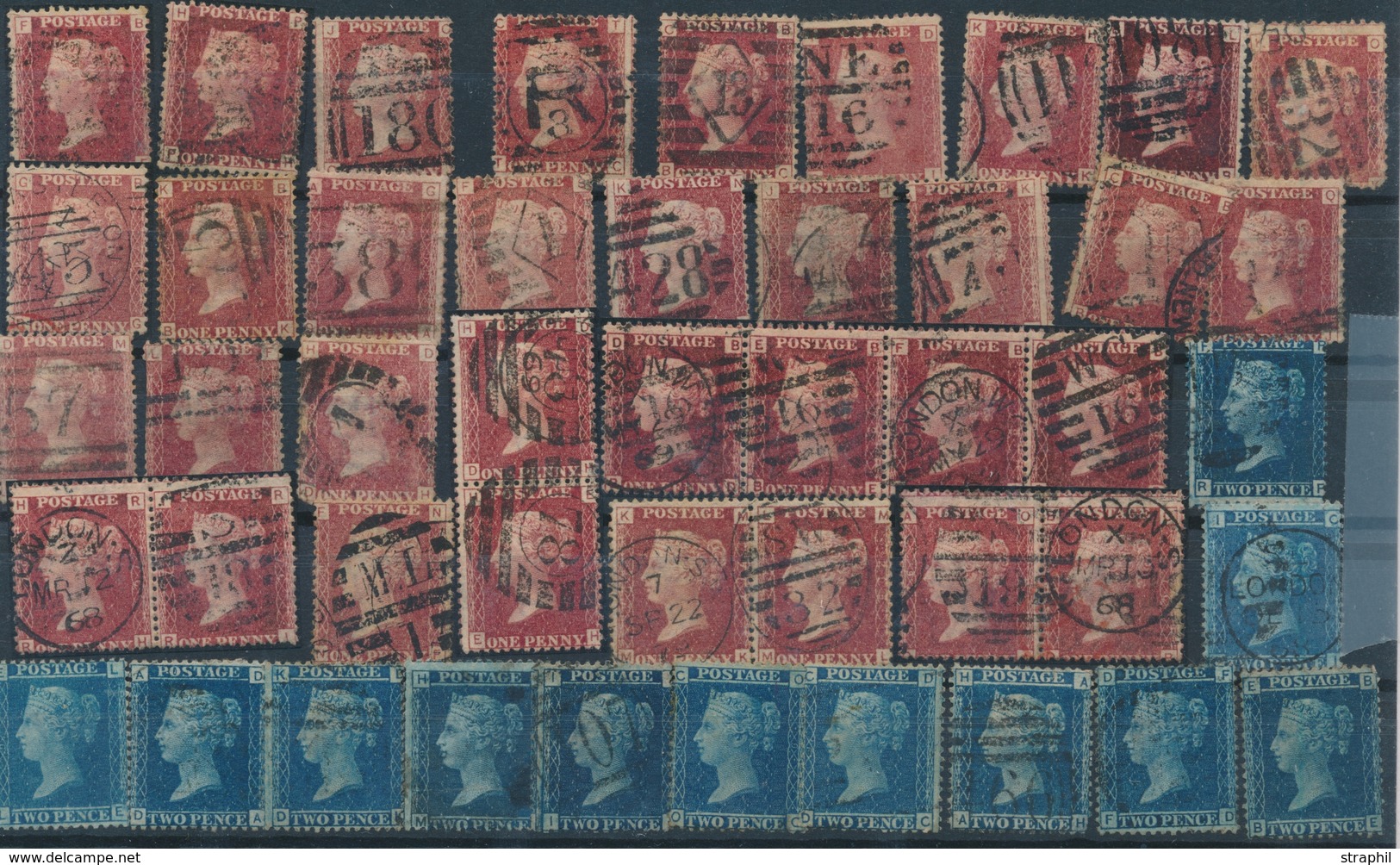 O GRANDE BRETAGNE - O - N°26 (x22) + 4 Paires + 1 Bde De 4 + N°27 (x12) -nuances, Obl. Variées - à Voir - Used Stamps