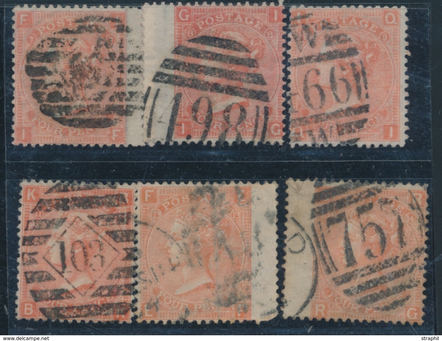 O GRANDE BRETAGNE - O - N°32 - 4p Rouge-orange (x6) Pl. 7,8,9,11,13,14 - B/TB - Used Stamps