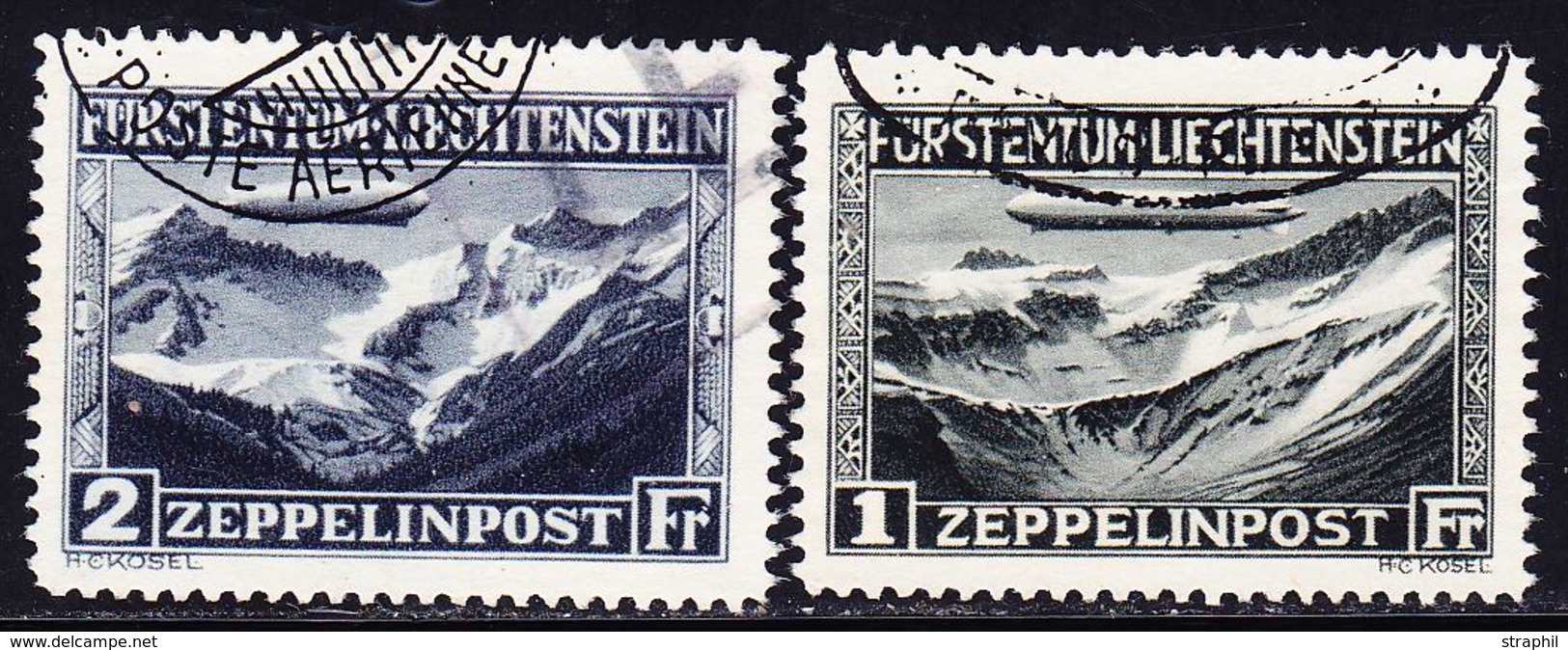 O LIECHTENSTEIN - POSTE AERIENNE  - O - N°7/8 - Zeppelin - TB - Air Post