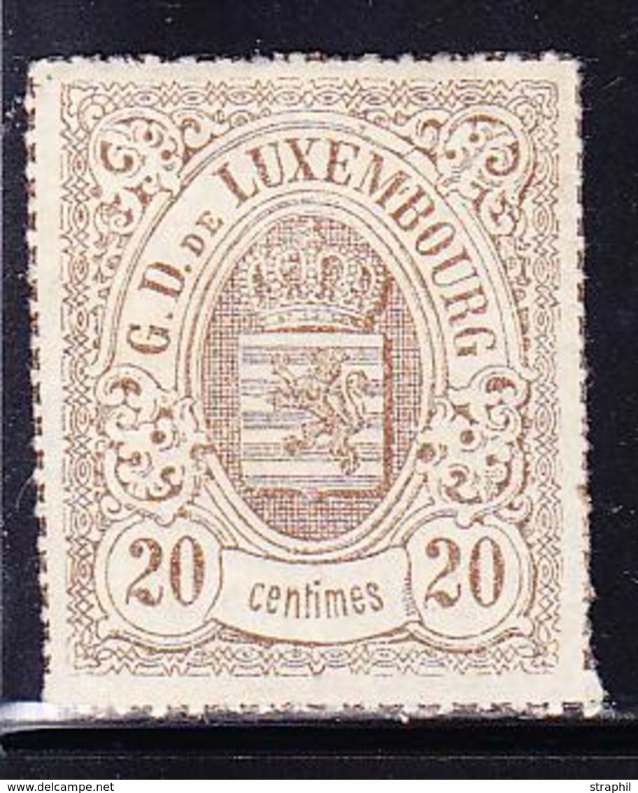 * LUXEMBOURG - * - N°19 - 20c Bistre Olive - Percé En Lignes Colorées - TB - 1852 Guillaume III