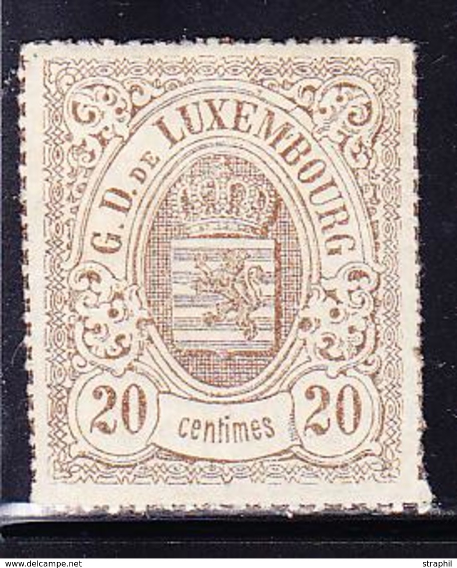 * LUXEMBOURG - * - N°19 - 20c Bistre Olive - Percé En Lignes Colorées - TB - 1852 William III