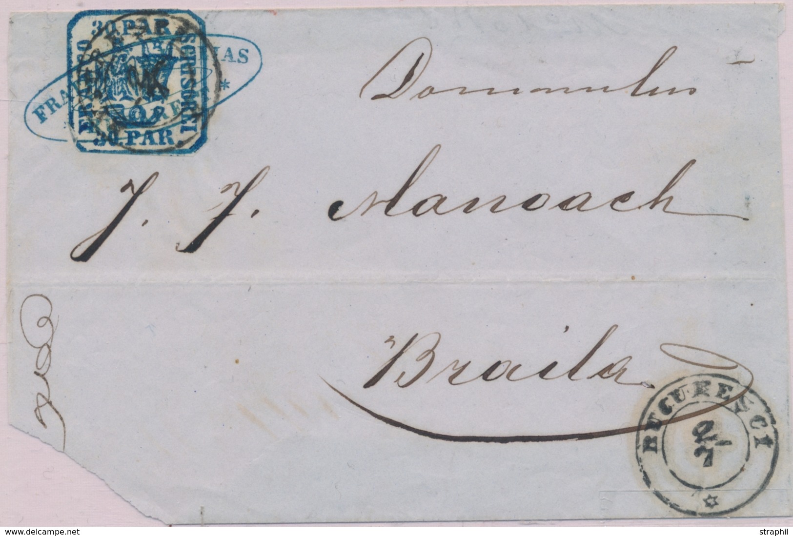 DEV ROUMANIE - DEV - N°10 - 10p Bleu Obl Bucarest De 1862 - TB - Gebraucht