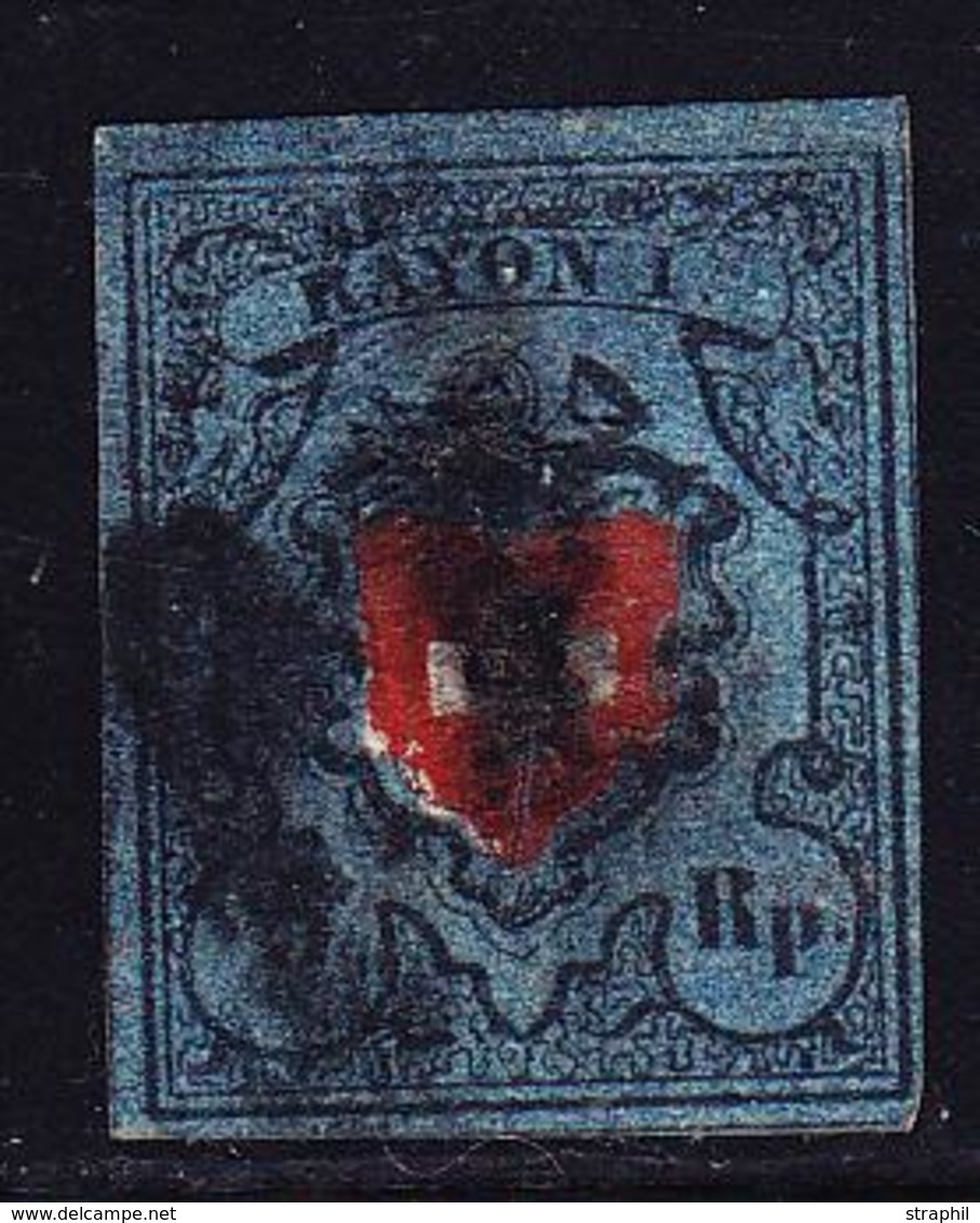 O SUISSE - O - N°14 - Bleu Foncé, Noir Et Rouge - TB - 1843-1852 Federal & Cantonal Stamps