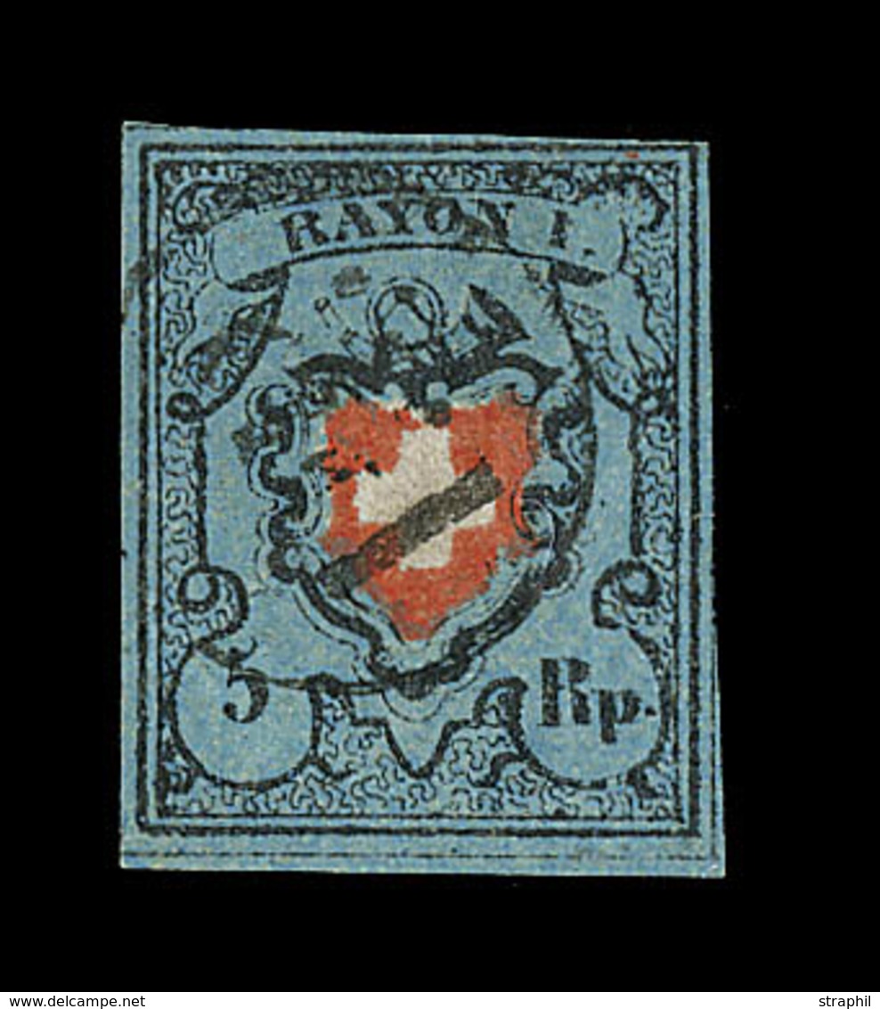 O SUISSE - O - N°14a - Bleu Clair, Noir Et Rouge - TB - 1843-1852 Federal & Cantonal Stamps