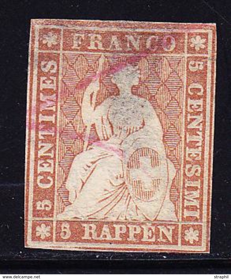 O SUISSE - O - N°26 - Obl Rouge - Clair - Signé Hermann - 1843-1852 Federal & Cantonal Stamps