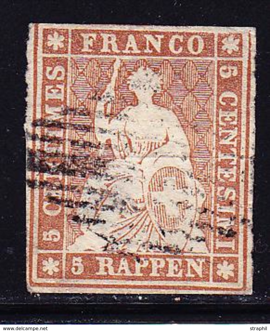 O SUISSE - O - N°26 - Obl Grille Noire - 1 Marge Touchée - Signé Hermann - Cote: 200 FS - 1843-1852 Federal & Cantonal Stamps