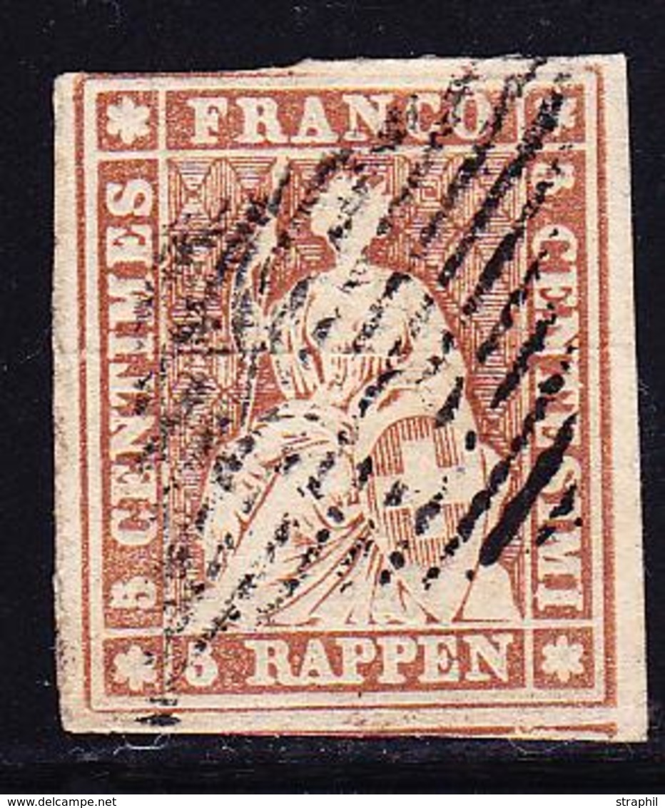 O SUISSE - O - N°26 - Obl Grille Noire - 1 Marge Touchée - Signé Hermann - Cote: 150 FS - 1843-1852 Federal & Cantonal Stamps