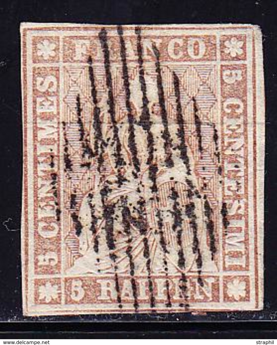 O SUISSE - O - N°26d - 5r Brun Gris - Papier Mince - TB - 1843-1852 Federal & Cantonal Stamps