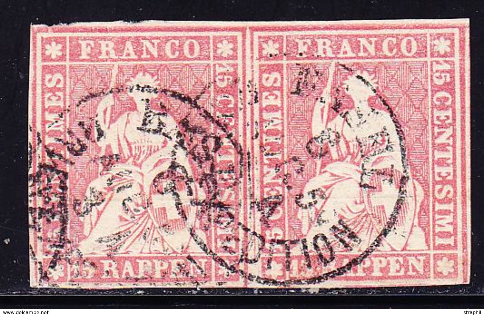 O SUISSE - O - N°28 - Paire - Obl Basel Exp. - 6 Aug 59 - Signé Hermann - Tb - 1843-1852 Federal & Cantonal Stamps