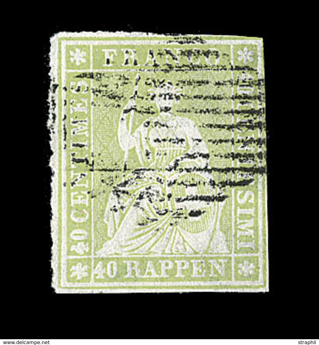 O SUISSE - O - N°30c - 40c Vert Soufre - Papier Mince - B - 1843-1852 Timbres Cantonaux Et  Fédéraux