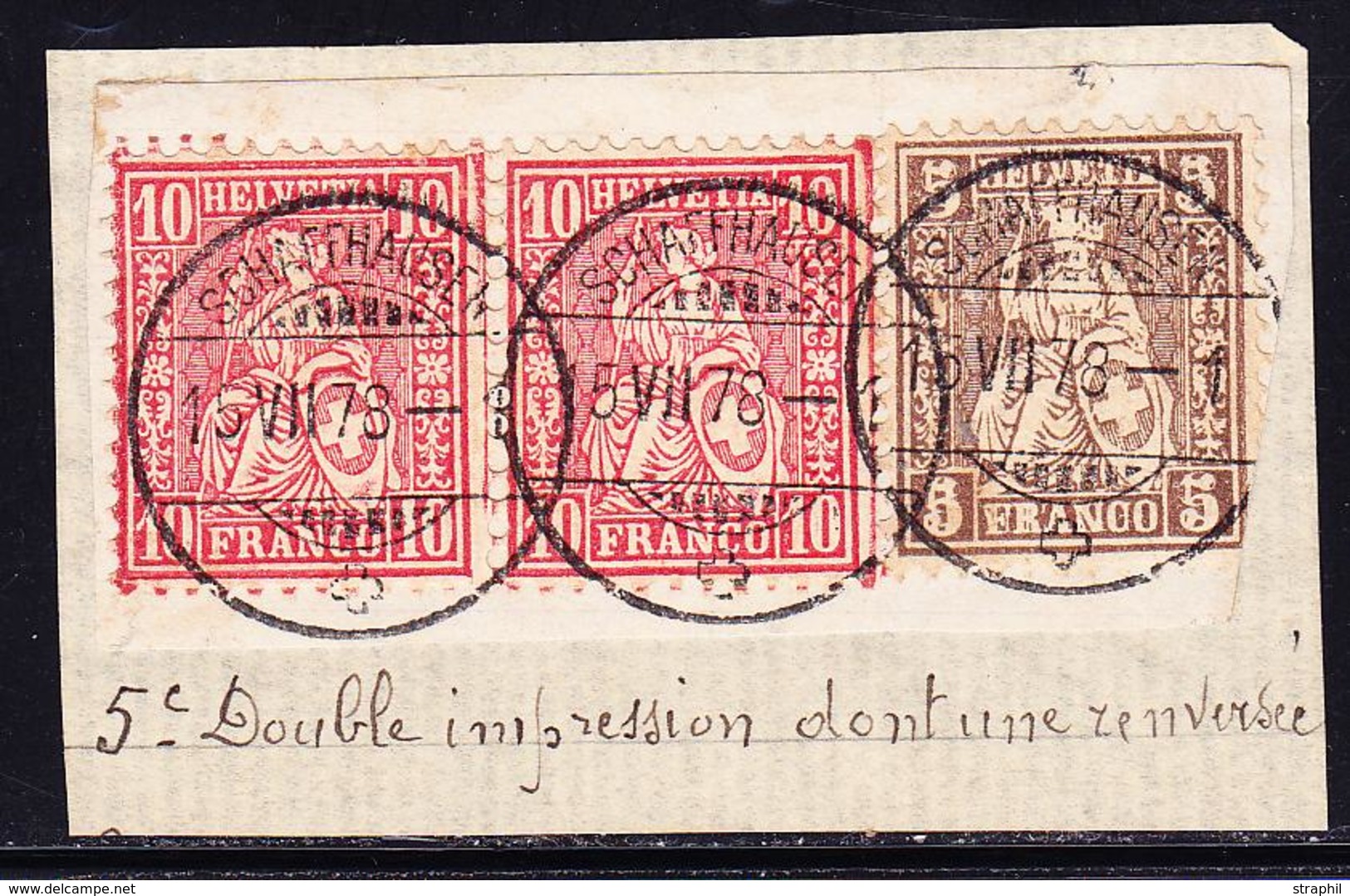 F SUISSE - F - (N°34c + 43) Double Impression Dt Une Renversée (1 Angle Déf.) - Aspect TB - 1843-1852 Timbres Cantonaux Et  Fédéraux